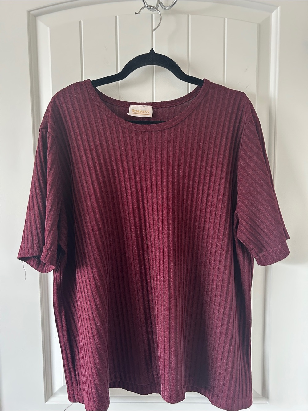 Roaman's Ribbed Short-Sleeve Top- Burgundy